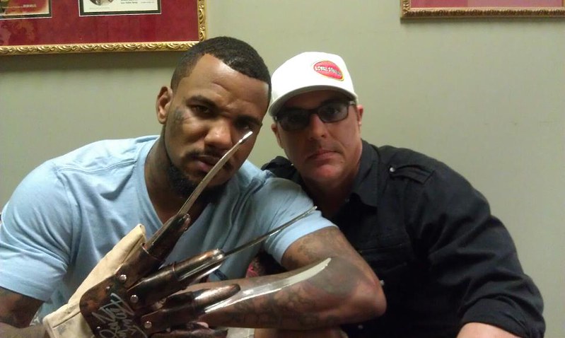 The Game and Bob Bekian with a Nightmare on Elm St. Glove